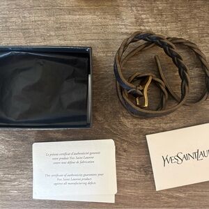 Yves Saint Laurent Brown Leather Braided Double Wrap Bracelet